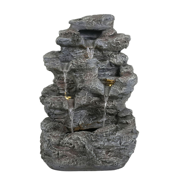 Concrete Rock Waterfall Fountain with LED Lights Outdoor Garden Decor