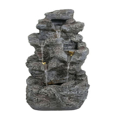 Concrete Rock Waterfall Fountain with LED Lights Outdoor Garden Decor