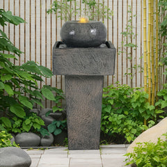 Minimalist Column Fountain with LED Lighting Outdoor Patio Garden Decor