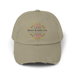 Distressed Floral Logo Cap — "Root & Soil Co." Embroidered Garden Hat