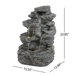 Concrete Rock Waterfall Fountain with LED Lights Outdoor Garden Decor