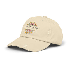 Distressed Floral Logo Cap — "Root & Soil Co." Embroidered Garden Hat