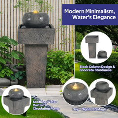 Minimalist Column Fountain with LED Lighting Outdoor Patio Garden Decor
