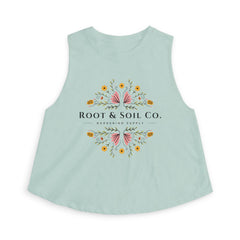 Root & Soil Co. Floral Crop Top — Women’s Botanical Logo Tank