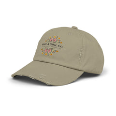Distressed Floral Logo Cap — "Root & Soil Co." Embroidered Garden Hat