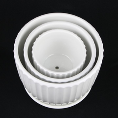 White Ceramic Planter Pot Set Fluted Design with Matching Saucers