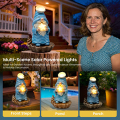 GIGALUMI Garden Gnomes, Solar Statue Outdoor Decor, Gnome Gifts Decoration with Lights for Patio