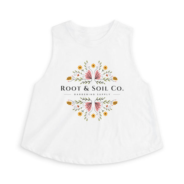 Root & Soil Co. Floral Crop Top — Women’s Botanical Logo Tank