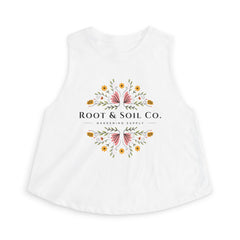 Root & Soil Co. Floral Crop Top — Women’s Botanical Logo Tank
