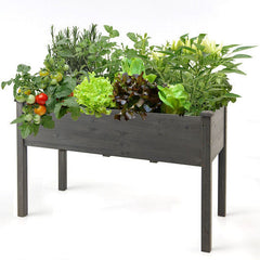 Wooden Raised Vegetable Garden Bed Elevated Grow Vegetable Planter-Gray-1