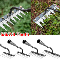 5/6/7/8-Tooth Iron Garden Rake Hoe Weeding & Soil Loosening Tool with Metal Handle