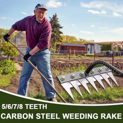 5/6/7/8-Tooth Iron Garden Rake Hoe Weeding & Soil Loosening Tool with Metal Handle