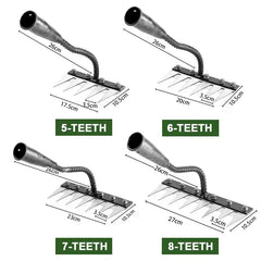 5/6/7/8-Tooth Iron Garden Rake Hoe Weeding & Soil Loosening Tool with Metal Handle