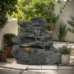Concrete Rock Waterfall Fountain with LED Lights Outdoor Garden Decor