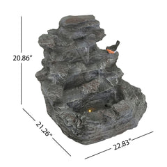 Concrete Rock Waterfall Fountain with LED Lights Outdoor Garden Decor