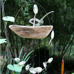 Creative Fishing Man Fish Wind Chime Hanging Garden Home Decor