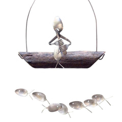 Creative Fishing Man Fish Wind Chime Hanging Garden Home Decor