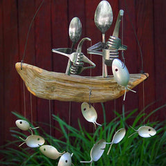 Creative Fishing Man Fish Wind Chime Hanging Garden Home Decor