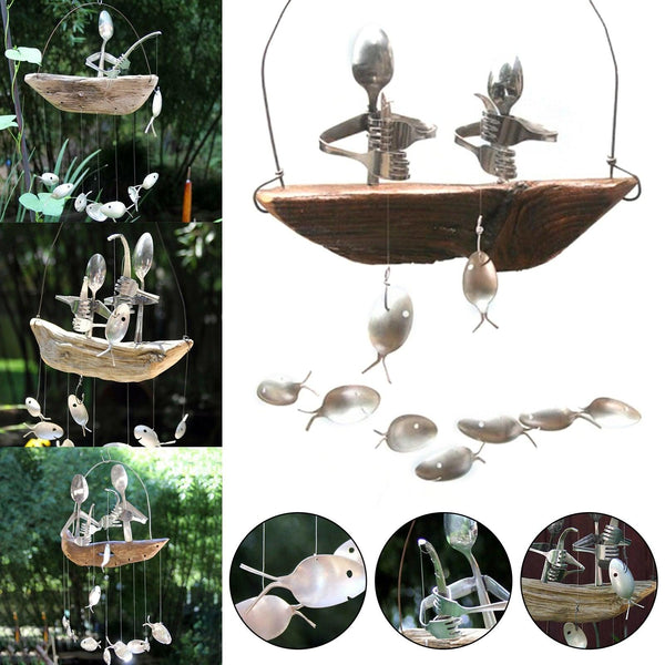 Creative Fishing Man Fish Wind Chime Hanging Garden Home Decor