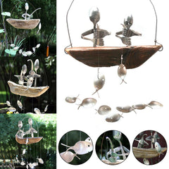 Creative Fishing Man Fish Wind Chime Hanging Garden Home Decor