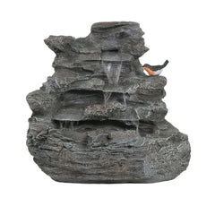 Concrete Rock Waterfall Fountain with LED Lights Outdoor Garden Decor