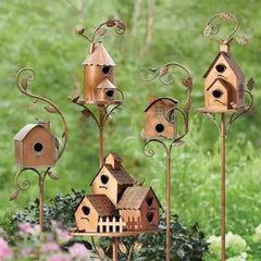 DecorBites™ Metal Birdhouse Garden Stakes for Outdoor Decor